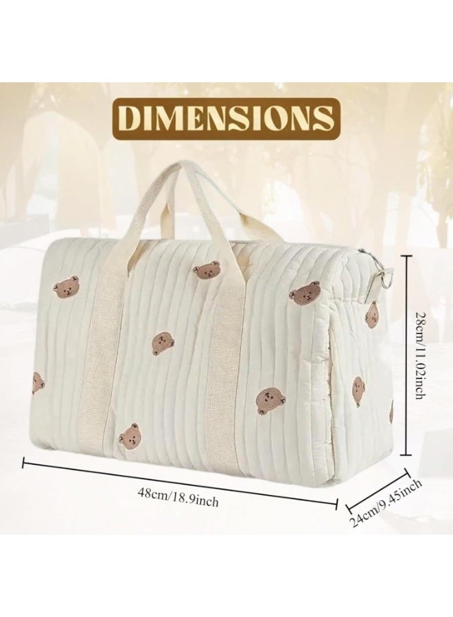 لينلي حقيبة سفر أنيقة مطرزة بسعة كبيرة بنقشة دب لطيف للحفاضات - Image 3